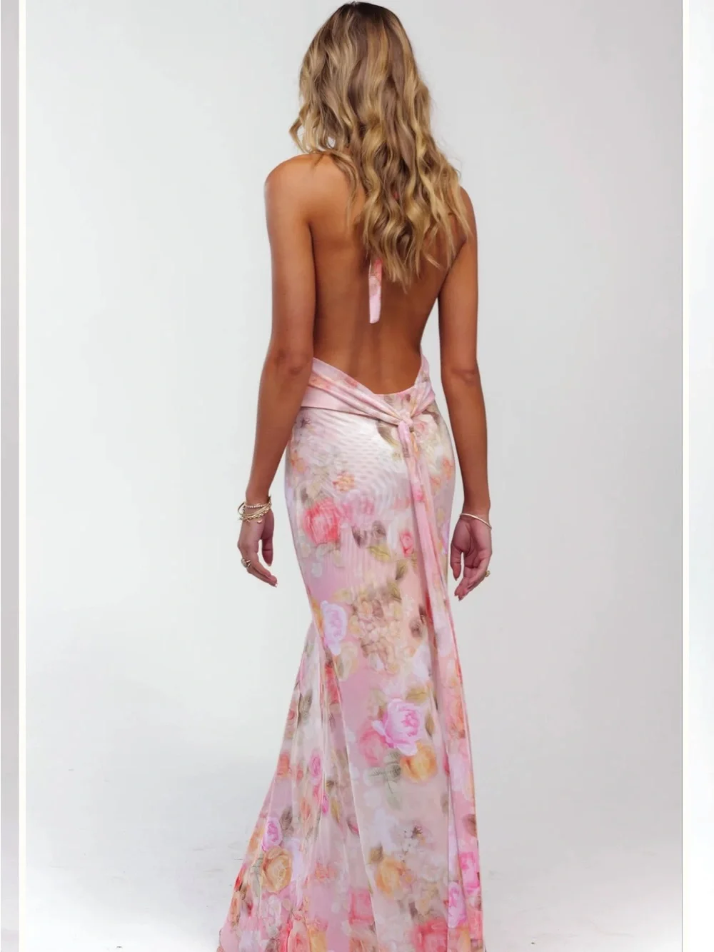 (Never Worn) RESA Pink Floral Halter V-Neck Maxi Dress